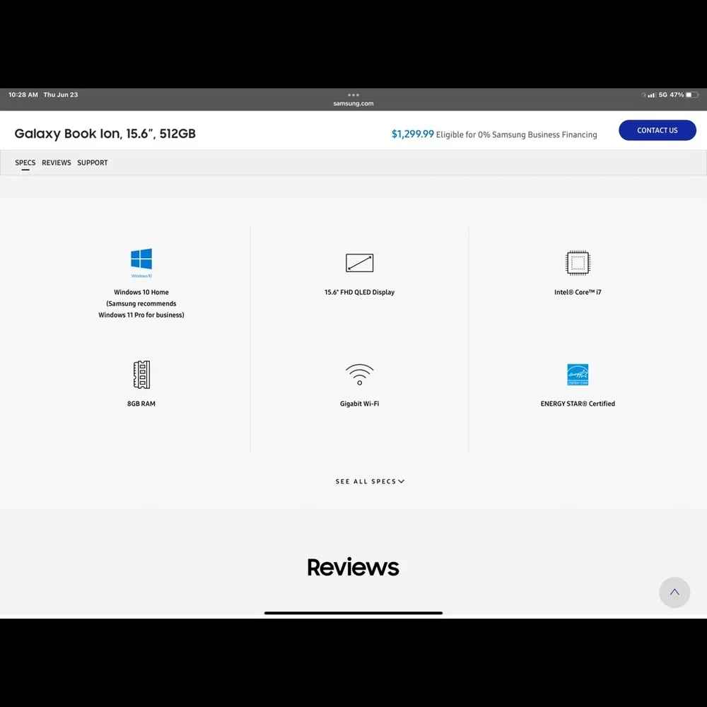 Samsung Galaxy Book Ion Laptop 15.6